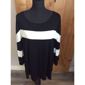 Cable & Gauge 1X Black White Tunic Stretch Long Striped Sleeves